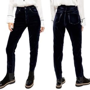 Free People Black Velvet High Rise Raw Hem Skinny Jeans Size 24 Women’s Distress